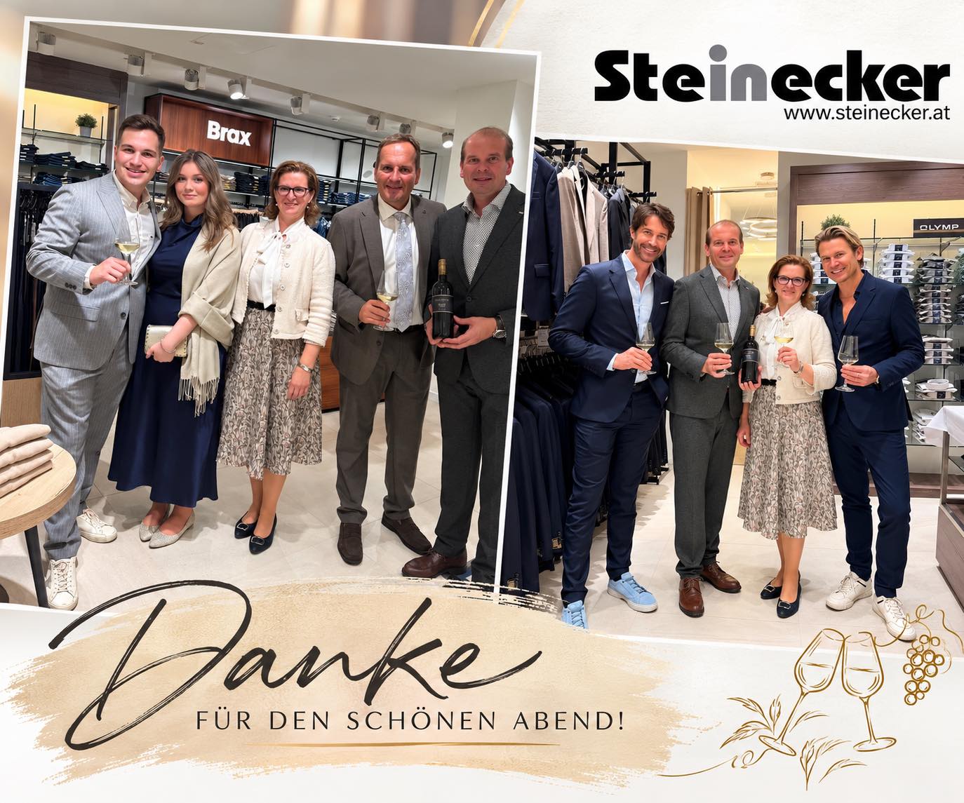 [Kolkmann on Tour 🚘🥂🍾]

Und es gibt etwas zu feiern… 🥳 👇🏻

steinecker.fashion feiert Erweiterung im Stammhaus  Randegg. 
Wir & unsere Weine 🍾waren dabei 🥂🥳
styleupyourlife.at Adi Weiss michaellameraner

#winelovers #austriawine #winetime🍷 #fashion #steineckerfashion #styleupyourlife_fashion
